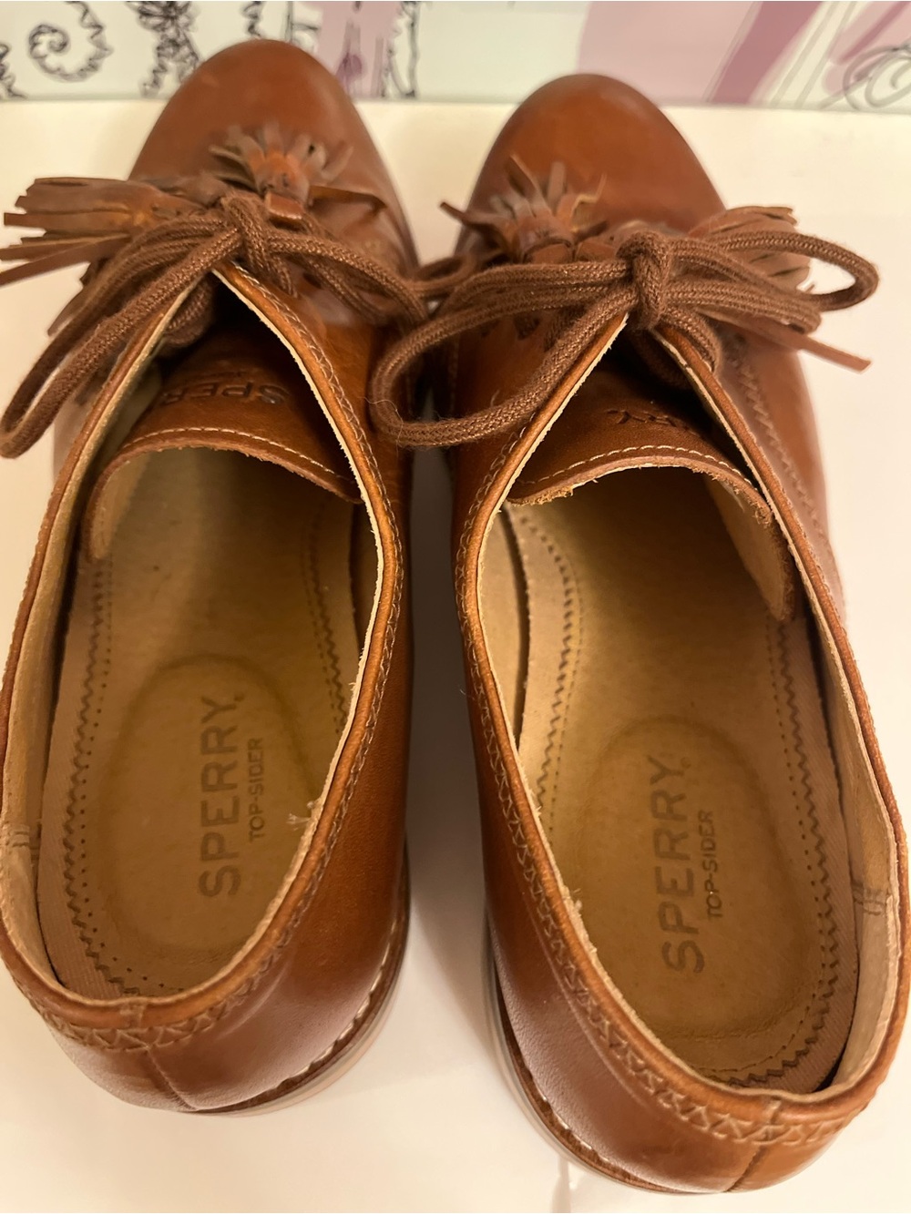 Sperry Women's Classic Cognac/Brown Leather Kiltie Tassel Loafers - Size 8 - Picture 6 of 9